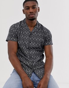 Зауженная рубашка с принтом и отложным воротником Jack & Jones Premium - Черный