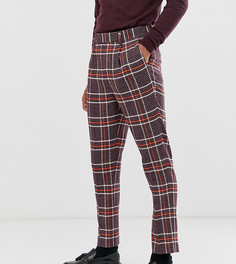Фиолетовые зауженные строгие брюки в клетку с добавлением шерсти ASOS DESIGN Tall - Фиолетовый