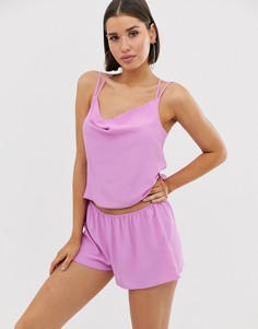 Атласный пижамный комплект из топа на бретелях и шортов ASOS DESIGN - Фиолетовый