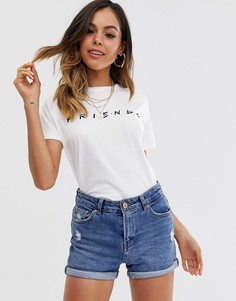Белая футболка из экологичных материалов с надписью friends New Look - Белый