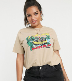 Свободная футболка с принтом в винтажном стиле Daisy Street Plus - Бежевый