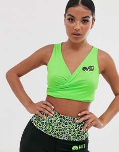 Легкий неоново-зеленый топ с запахом HIIT - Желтый