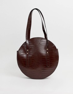 Круглая сумка-шоппер с эффектом крокодиловой кожи ASOS DESIGN - Коричневый