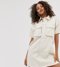 Светло-бежевое джинсовое платье-рубашка свободного кроя ASOS DESIGN Tall - Белый