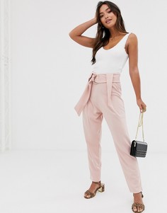 Креповые брюки с D-образной пряжкой ASOS DESIGN - Розовый