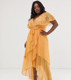 Декорированное платье макси с накидкой и асимметричным краем ASOS DESIGN Curve - Оранжевый