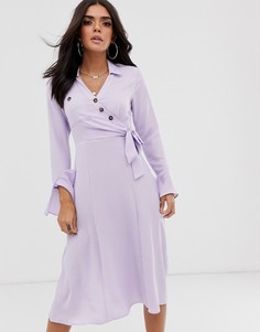 Платье-рубашка миди с запахом и пуговицами ASOS DESIGN - Фиолетовый