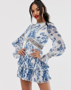 Платье мини с ажурными вставками и принтом ASOS DESIGN - Мульти