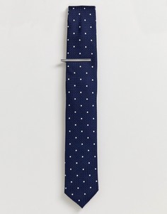 Темно-синий галстук в горошек с зажимом Burton Menswear - Темно-синий