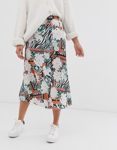 Расклешенная юбка косого кроя со звериным и цветочным принтом ASOS DESIGN - Мульти