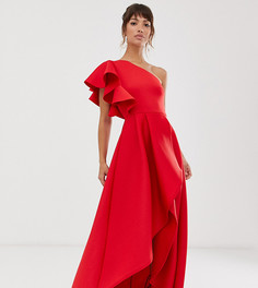 Красное платье макси для выпускного на одно плечо с оборками и асимметричным краем True Violet - Красный