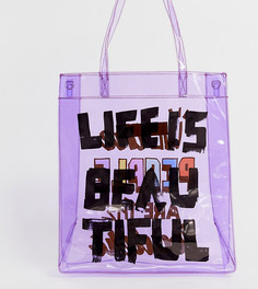 Прозрачная сумка-тоут унисекс с принтом LIFE IS BEAUTIFUL - Фиолетовый