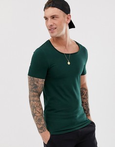 Зеленая обтягивающая футболка с глубоким вырезом ASOS DESIGN - Зеленый