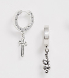 Серебристые серьги-кольца с подвеской и логотипом Reclaimed Vintage inspired эксклюзивно для ASOS - Серебряный