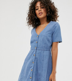 Синее джинсовое чайное платье с пуговицами ASOS DESIGN Tall - Синий