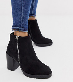 Черные ботинки для широкой стопы на молнии New Look - Черный
