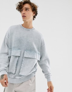 Синий oversize-свитшот с эффектом кислотной стирки и карманами в стиле милитари ASOS DESIGN - Синий