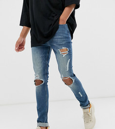 Сине-зеленые супероблегающие джинсы с рваной отделкой ASOS DESIGN Tall - Синий