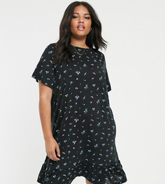 Платье мини с оборкой на подоле и винтажным цветочным принтом Daisy Street Plus - Черный