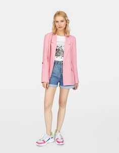 Однотонный пиджак свободного кроя в стиле рустик Stradivarius