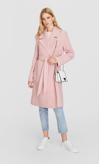 Пальто из шерстяного драпа с поясом, Limited Edition Stradivarius