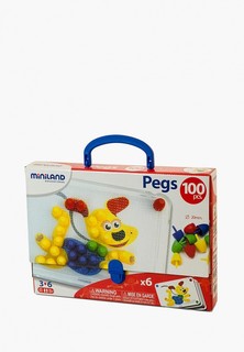Набор игровой Miniland Мозаика Pegs 20 мм (100 элементов 6 картинок) в чемоданчике