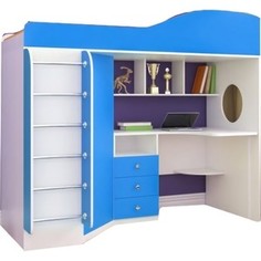 Кровать-чердак Ярофф Кадет 1 с металлической лестницей белый/голубой