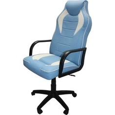 Кресло Союз мебель Геймер комбинированное, экокожа голубая-белая