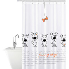 Штора для ванной комнаты Tatkraft FUNNY DOGS тканевая со специальной водоотталкивающей пропиткой и антигрибковым покрытием (18136)