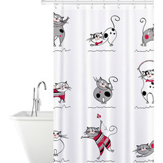 Штора для ванной комнаты Tatkraft FUNNY CATS TEXTILE тканевая со специальной водоотталкивающей пропиткой и антигрибковым покрытием (14664)