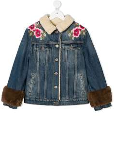 Gucci Kids джинсовая куртка с вышивкой и отделкой из овчины