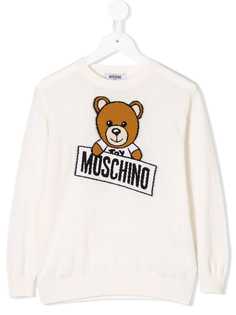 Moschino Kids трикотажный джемпер с медведем вязки интарсия