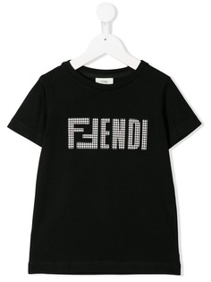 Fendi Kids футболка в ломаную клетку с логотипом