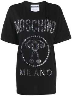 Moschino футболка с логотипом из кристаллов