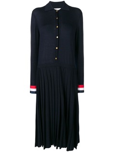 Thom Browne плиссированное платье-поло с полосатыми манжетами