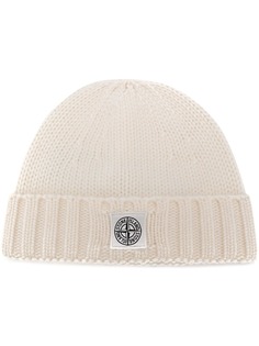 Stone Island beanie hat with logo patch