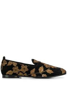 Dolce & Gabbana Black brocaed loafers