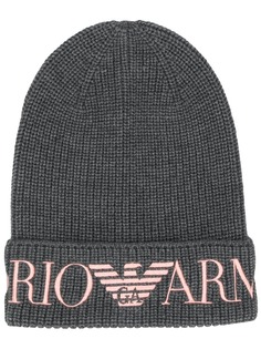 Emporio Armani logo embroidered beanie hat