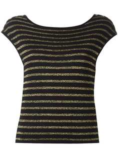 Saint Laurent полосатый вязаный топ с коротким рукавом