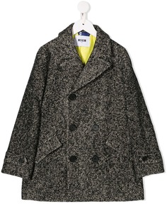 Msgm Kids двубортное пальто с узором в елочку