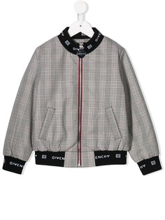 Givenchy Kids куртка-бомбер в клетку с логотипом