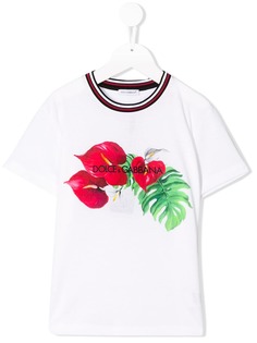 Dolce & Gabbana Kids футболка с цветочным принтом и логотипом