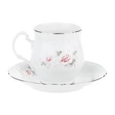 Чайные пары и сервизы Чашка для чая 250 мл с блюдцем; декор Бледные розы, отводка платина Thun1794