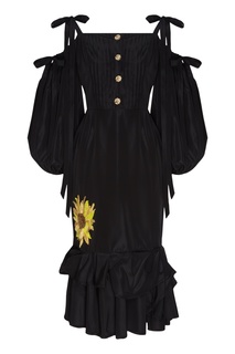 Черное платье с вышивкой-подсолнухом Maison Bohemique