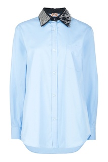 Голубая рубашка с контрастным воротником No21