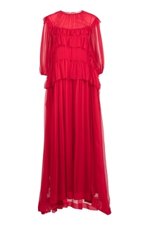 Красное платье-макси с оборками No21