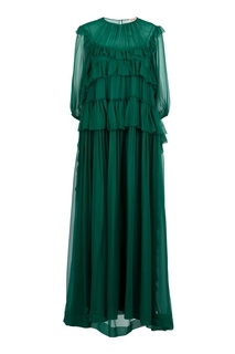 Зеленое платье-макси с оборками No21