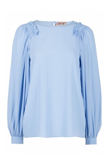 Голубая блузка с оборками на плечах No21
