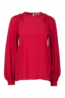 Красная блузка с оборками на плечах No21