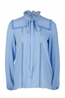 Голубая блузка с оборкой на воротнике No21